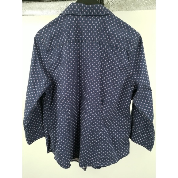 LL Bean Shirt Womens Large Regular Blue Dotted Button Up 3/4 Sleeve - Picture 7 of 7